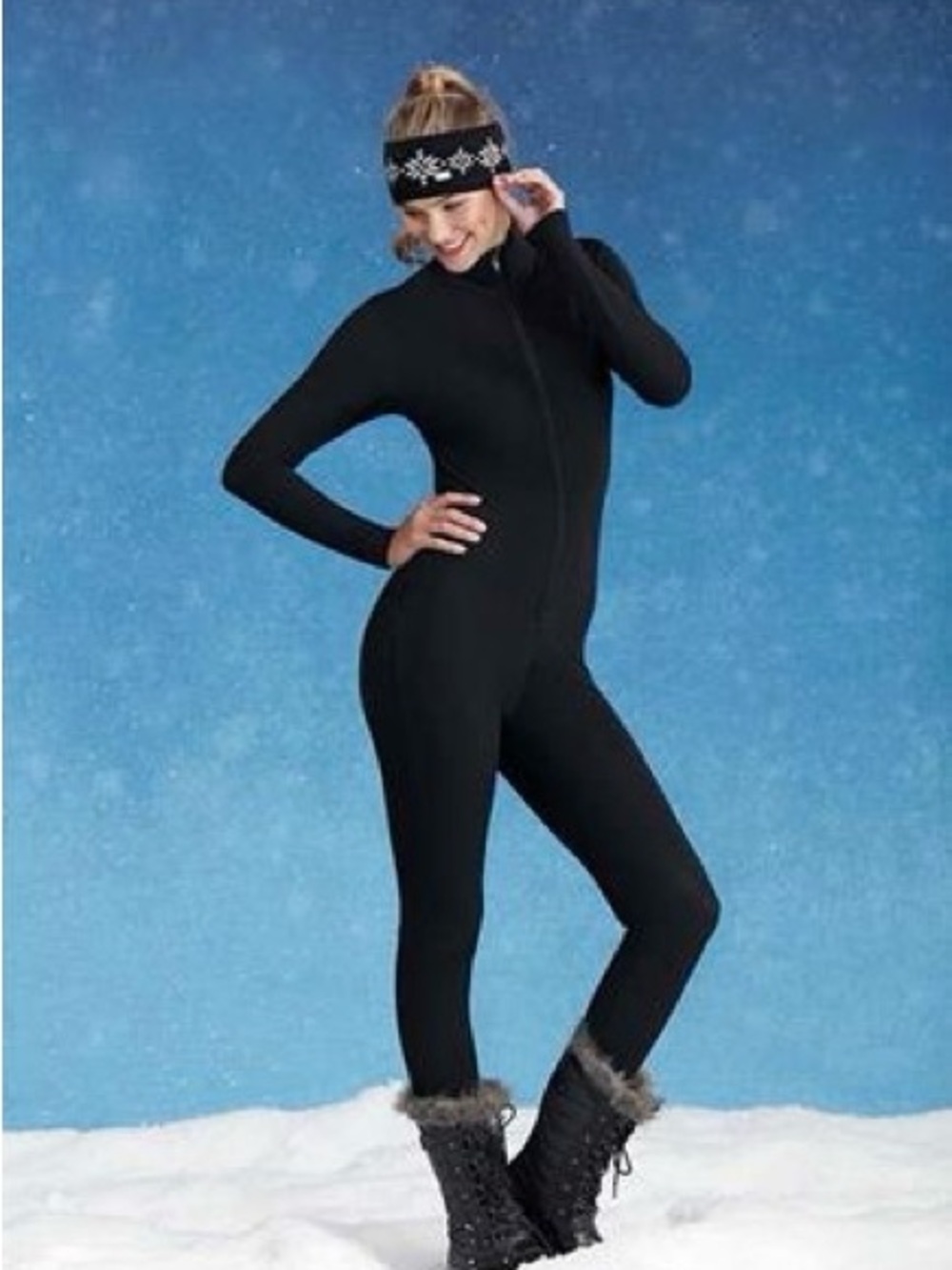 Nils Sportswear Women’s One-Piece Ski Base Layer / Cat Suit - Size L (Black)